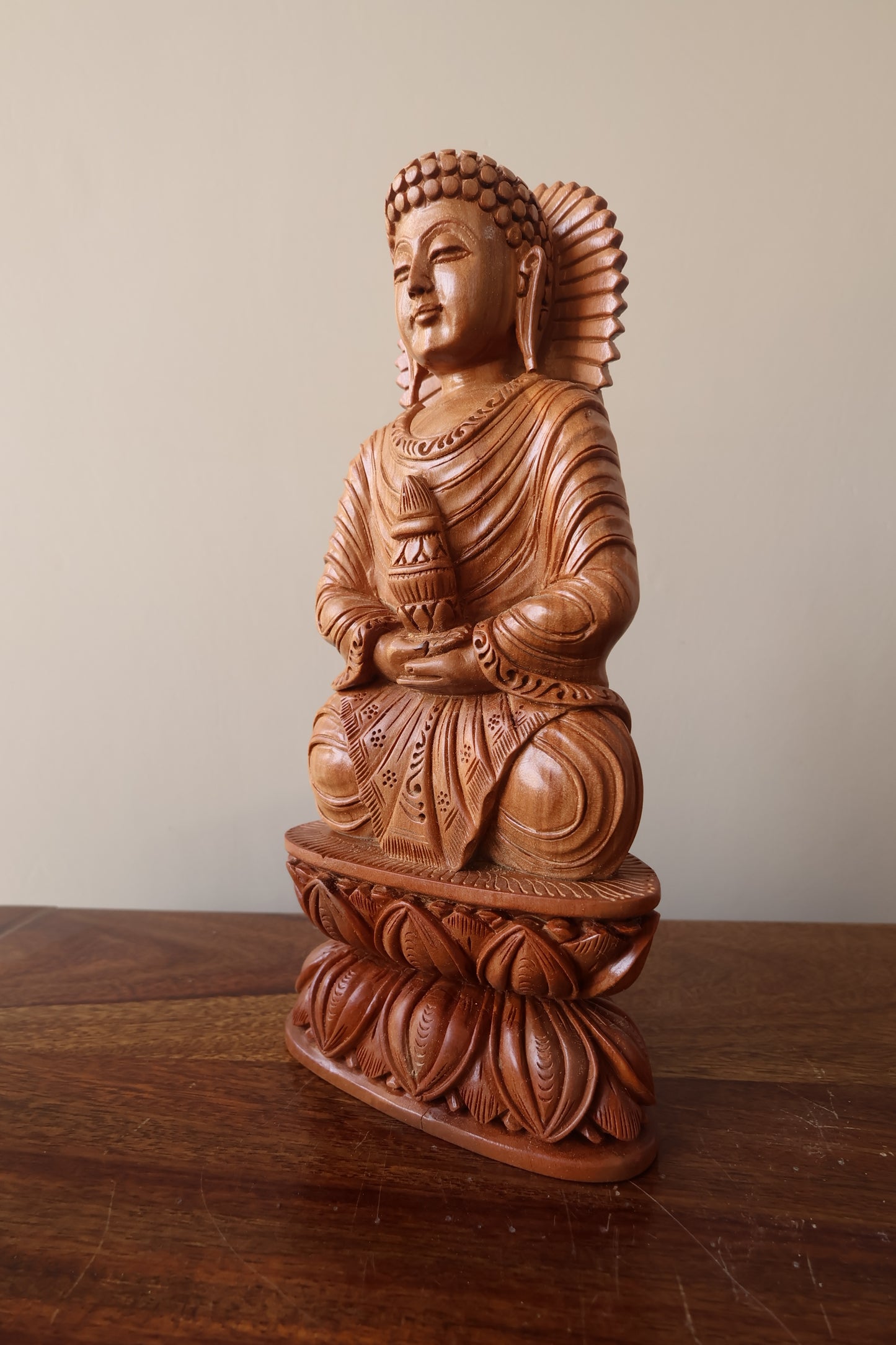Sandalwood Beautifully Hand Carved Rare Meditation Buddha Statue - Malji Arts