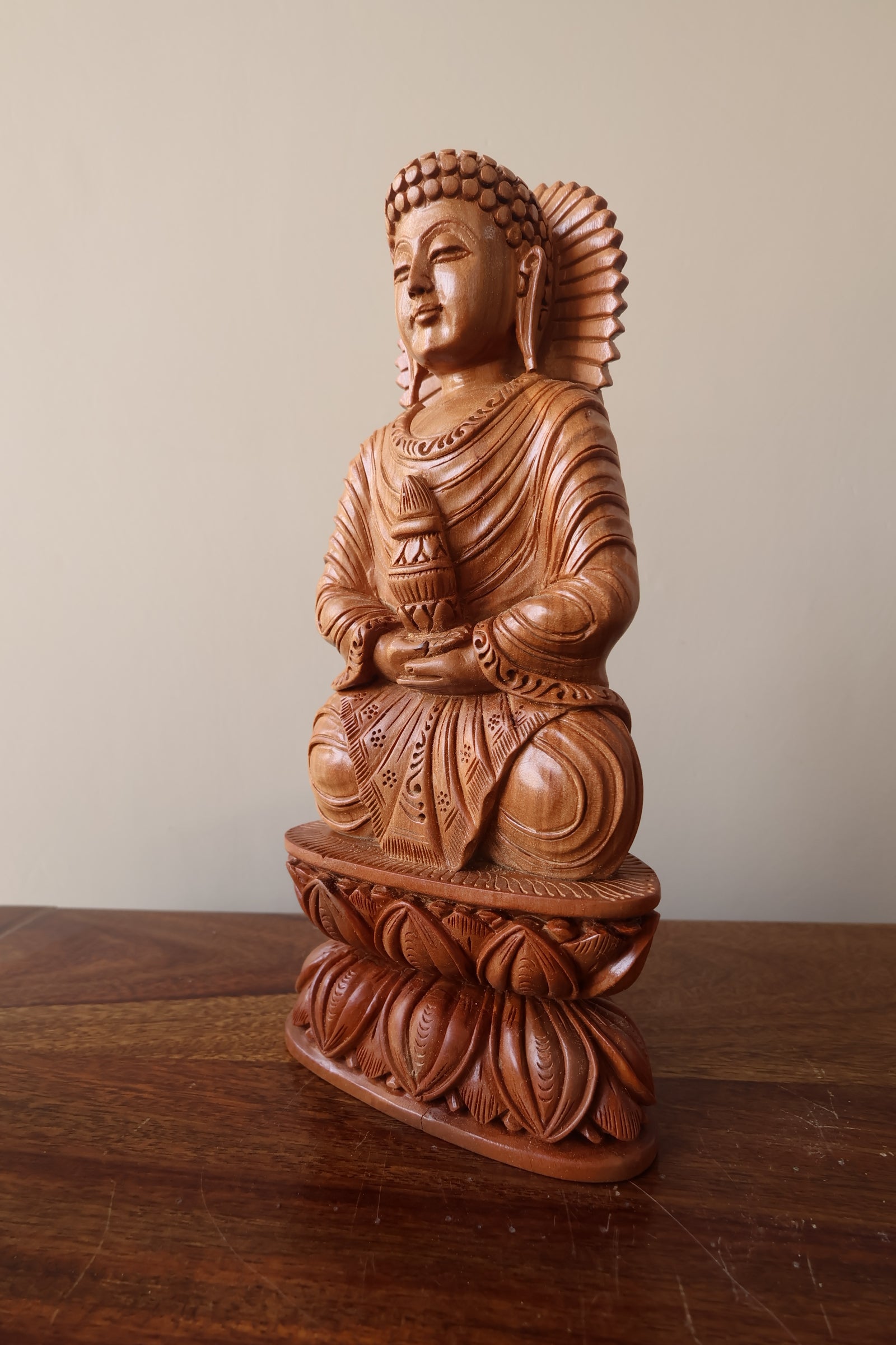 Sandalwood Beautifully Hand Carved Rare Meditation Buddha Statue - Malji Arts