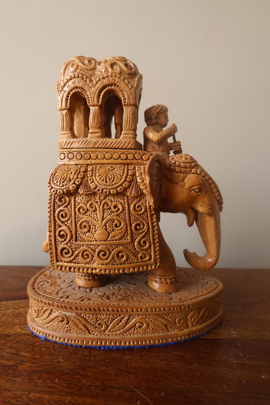 Vintage Sandalwood Royal Elephant Ambabari Statue - Malji Arts