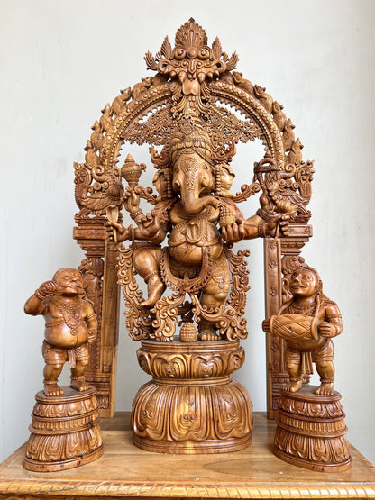 Sandalwood Dancing Ganesha Statue with Arch 35" inch - Malji Arts
