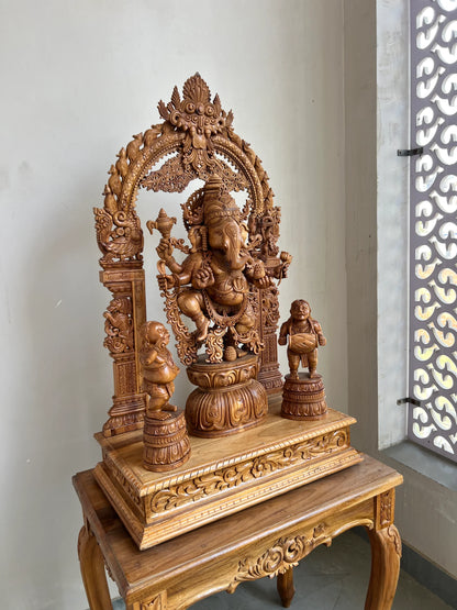 Sandalwood Dancing Ganesha Statue with Arch 35" inch - Malji Arts