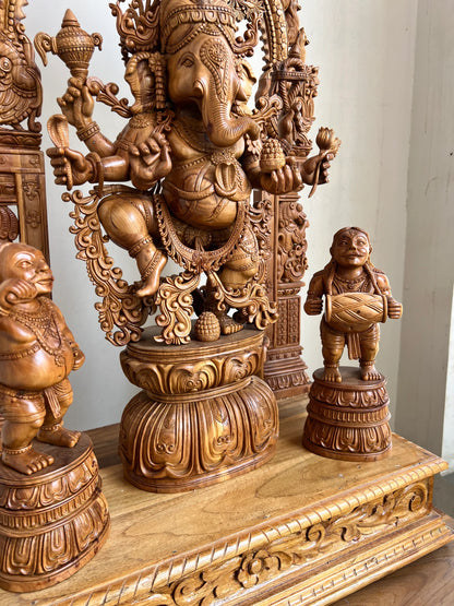 Sandalwood Dancing Ganesha Statue with Arch 35" inch - Malji Arts