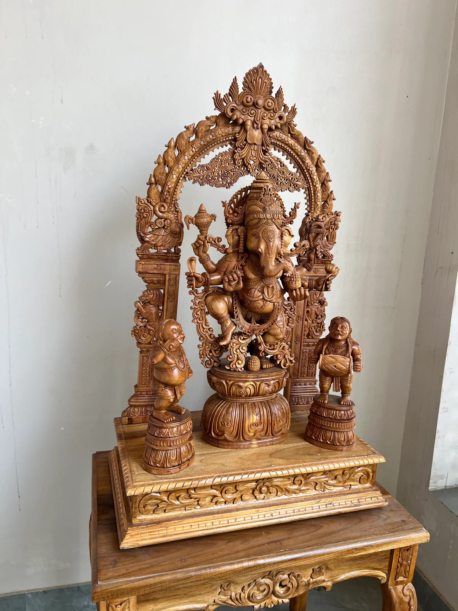 Sandalwood Dancing Ganesha Statue with Arch 35" inch - Malji Arts