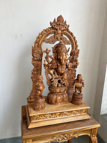 Sandalwood Dancing Ganesha Statue with Arch 35" inch - Malji Arts