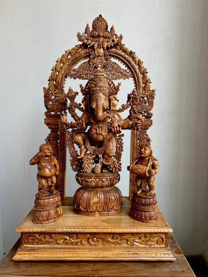 Sandalwood Dancing Ganesha Statue with Arch 35" inch - Malji Arts