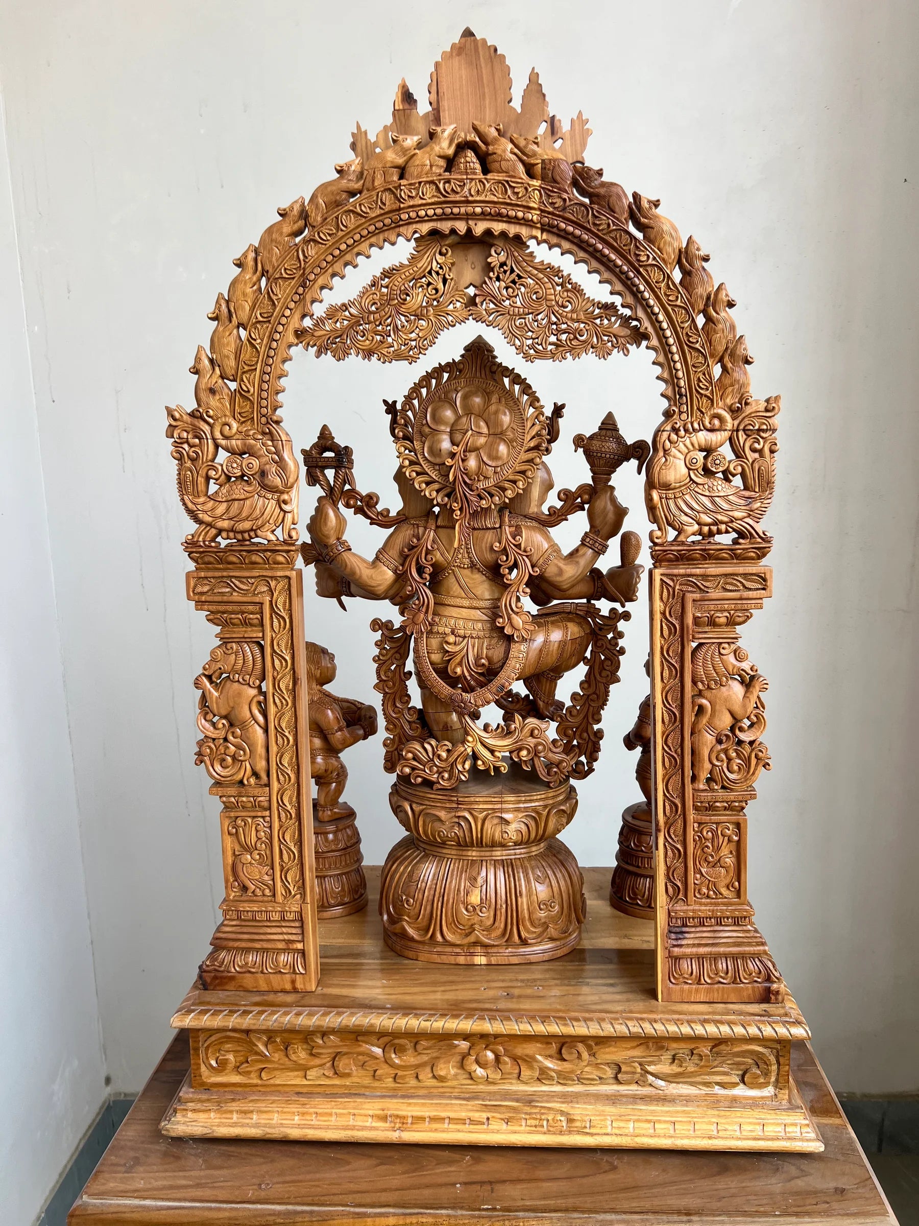 Sandalwood Dancing Ganesha Statue with Arch 35" inch - Malji Arts