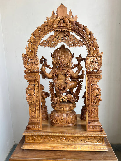 Sandalwood Dancing Ganesha Statue with Arch 35" inch - Malji Arts