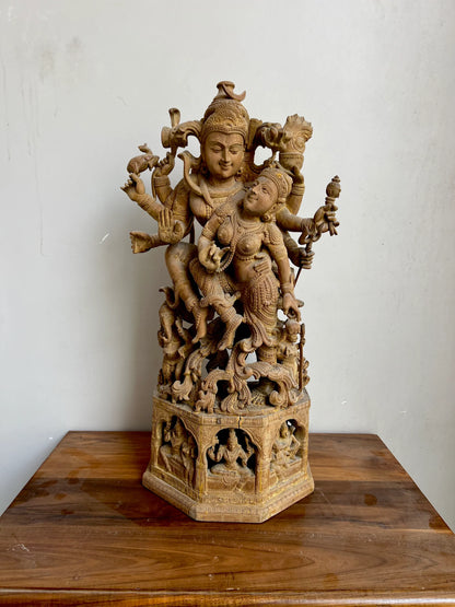 Sandalwood Shiva and Parvati in Cosmic Dance - Malji Arts
