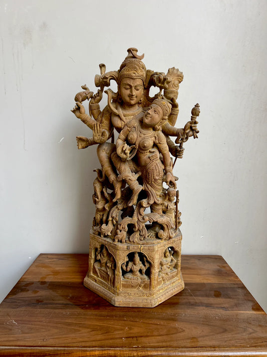 Sandalwood Shiva and Parvati in Cosmic Dance - Malji Arts