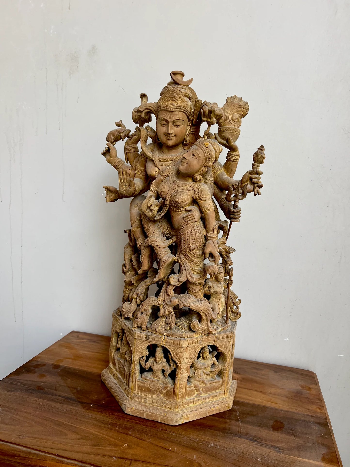 Sandalwood Shiva and Parvati in Cosmic Dance - Malji Arts