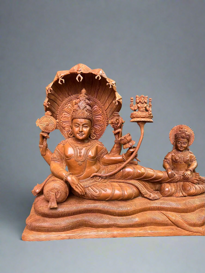 Sandalwood Carving Lord Vishnu reclining on Shesh Naag - Malji Arts