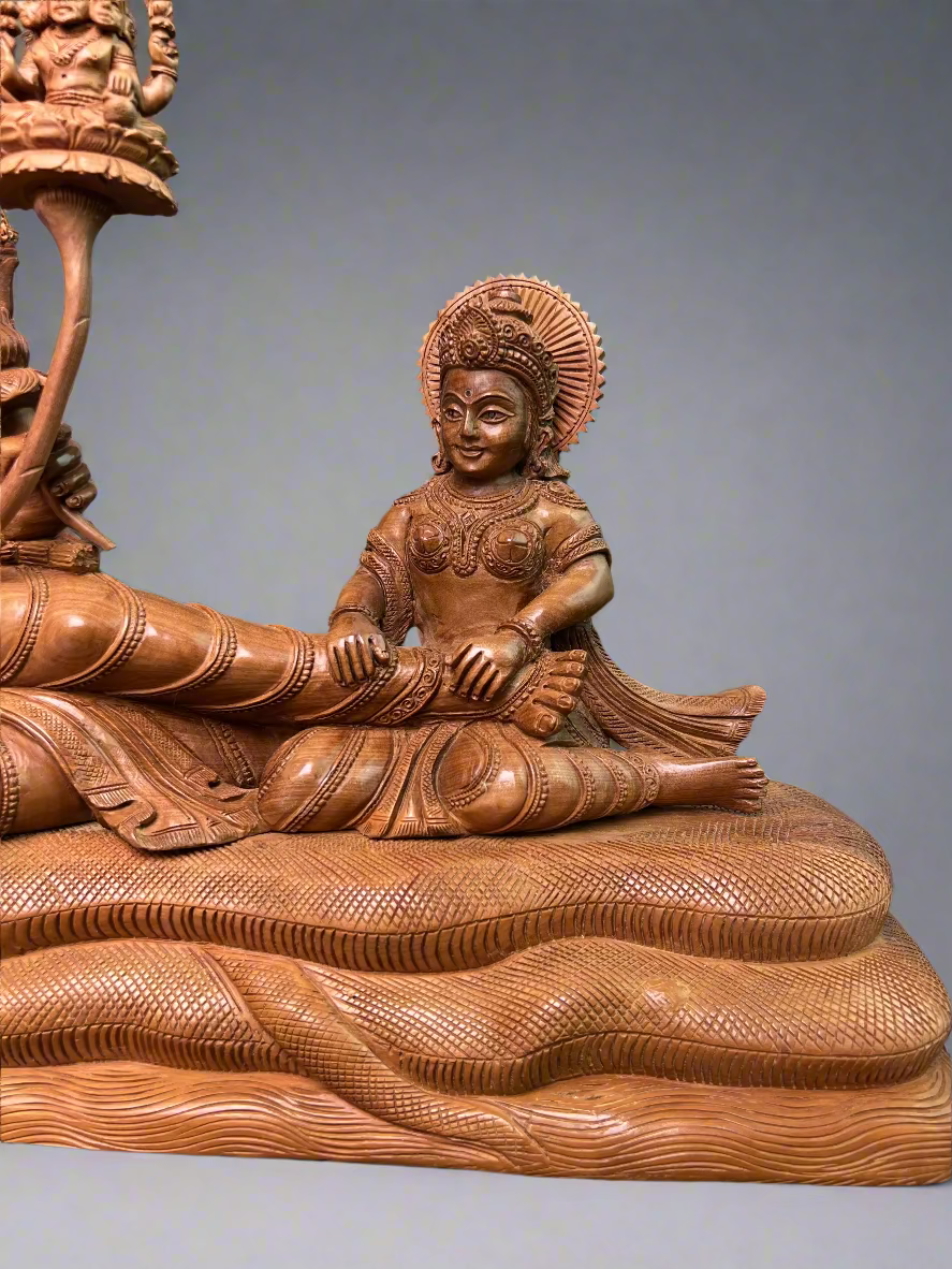Sandalwood Carving Lord Vishnu reclining on Shesh Naag - Malji Arts