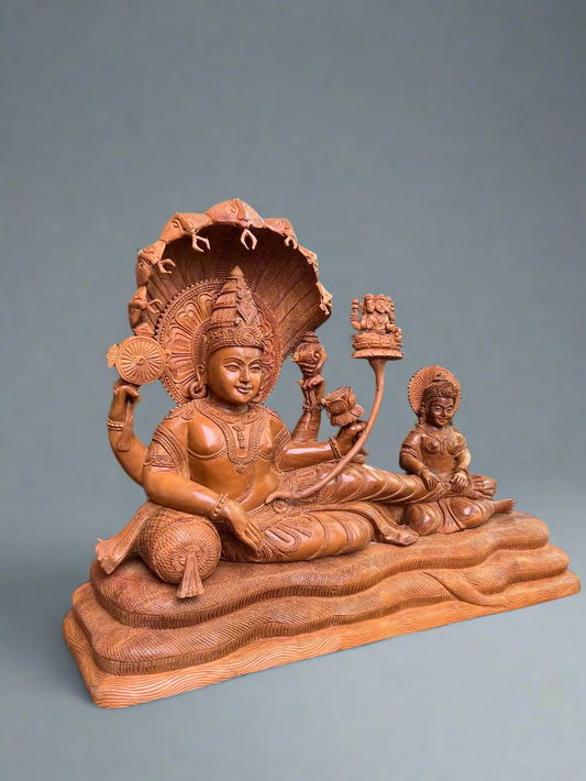 Sandalwood Carving Lord Vishnu reclining on Shesh Naag - Malji Arts