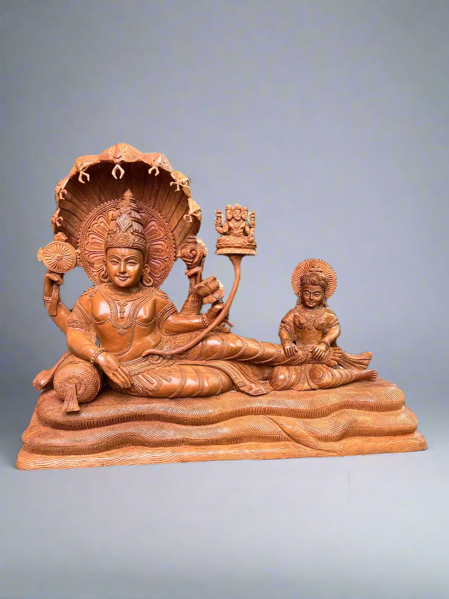 Sandalwood Carving Lord Vishnu reclining on Shesh Naag - Malji Arts