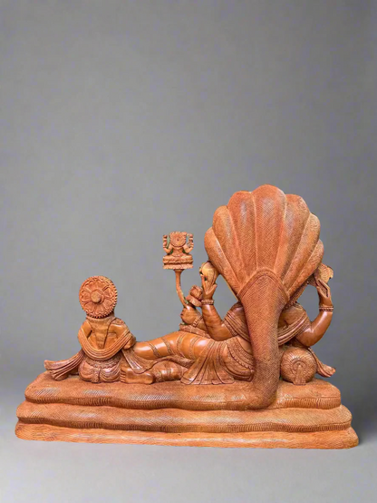 Sandalwood Carving Lord Vishnu reclining on Shesh Naag - Malji Arts