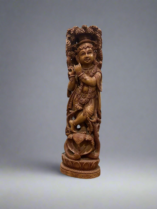 Sandalwood Baal Krishna Under Tree - Malji Arts