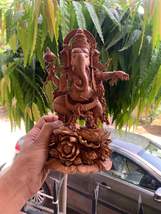 Sandalwood Detailed Carved Dancing Ganesha - Malji Arts