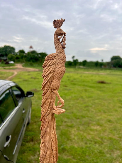 Sandalwood Hand Carved Peacock Carving - Malji Arts