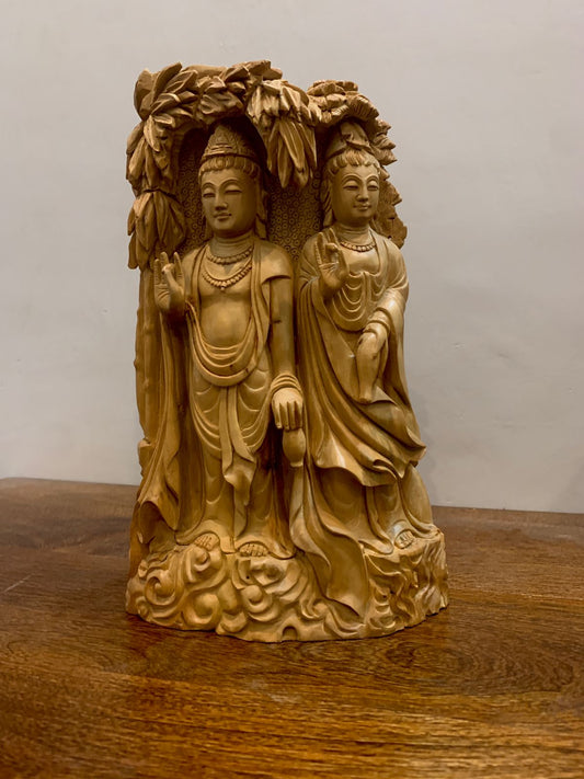 Sandalwood Standing Buddha Under Tree - Malji Arts