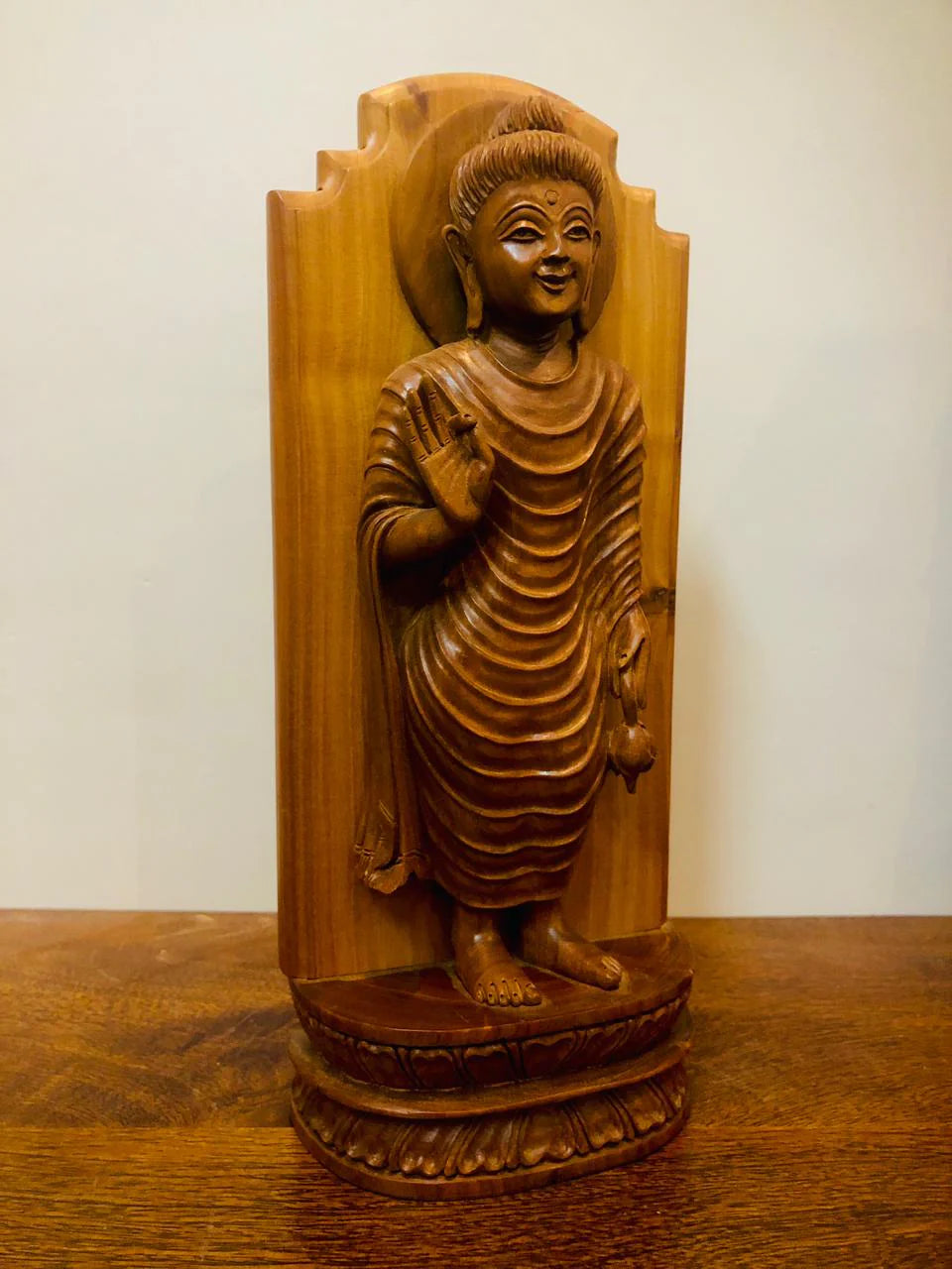 Sandalwood Smiling Buddha Blessing Statue - Malji Arts