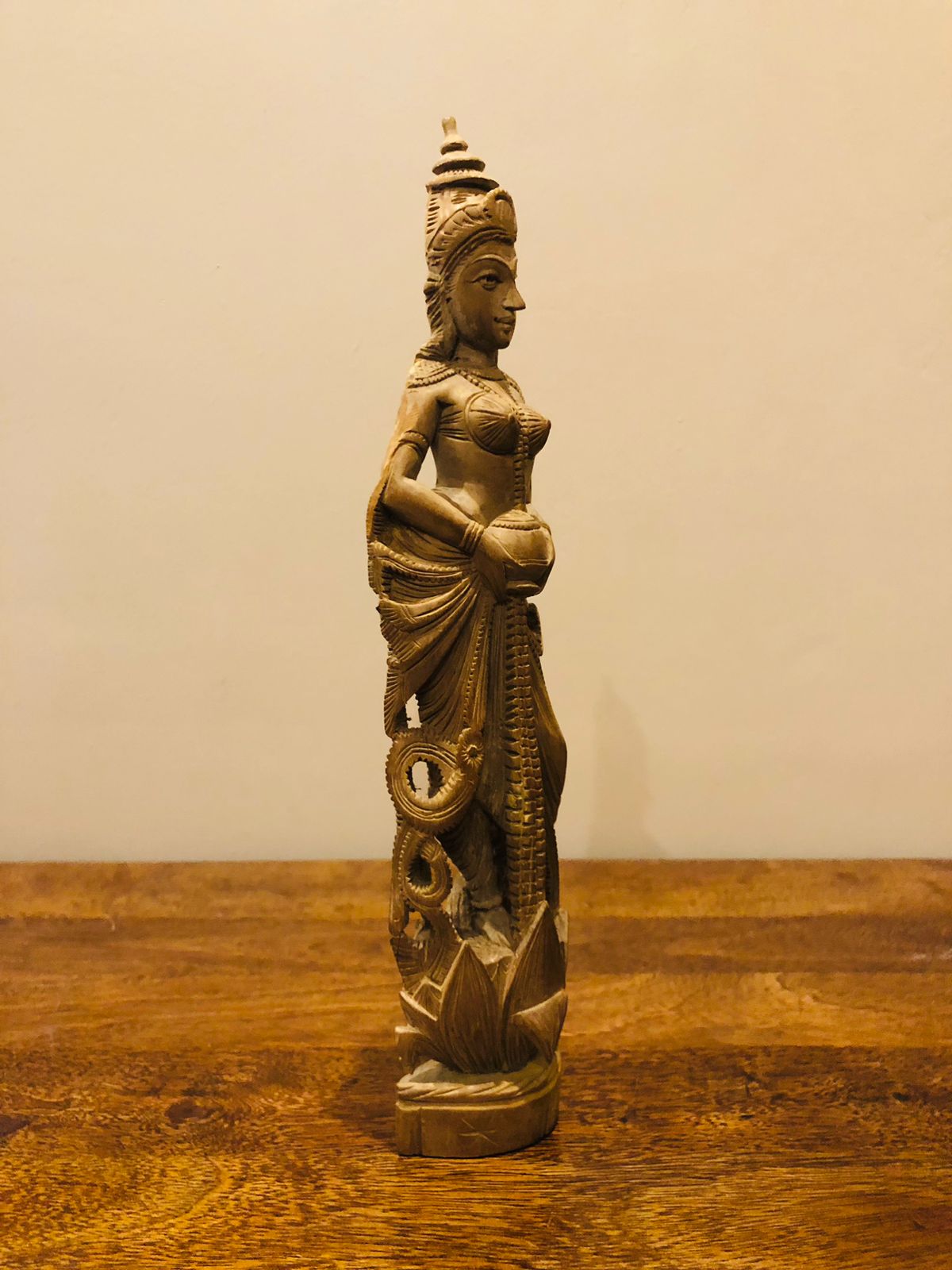 Sandalwood Fine Hand Carved Vintage Laxmi Statue - Malji Arts
