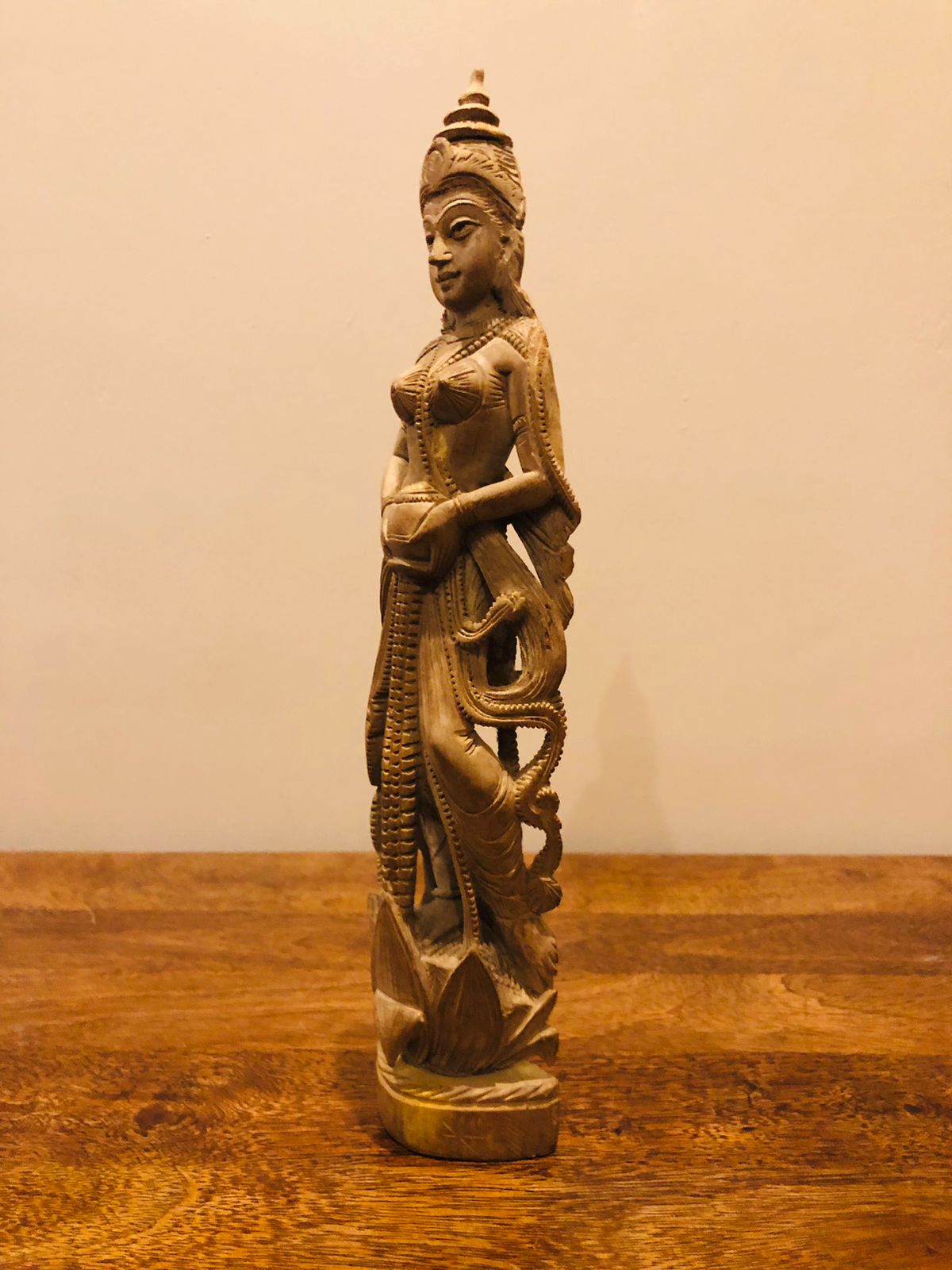 Sandalwood Fine Hand Carved Vintage Laxmi Statue - Malji Arts