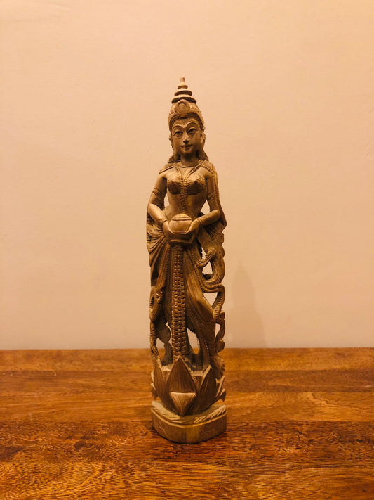 Sandalwood Fine Hand Carved Vintage Laxmi Statue - Malji Arts