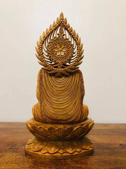 Wooden Hand Carved Meditation Buddha Statue - Malji Arts