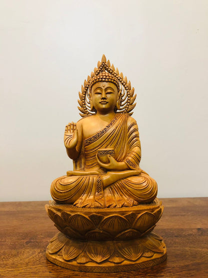 Wooden Hand Carved Meditation Buddha Statue - Malji Arts