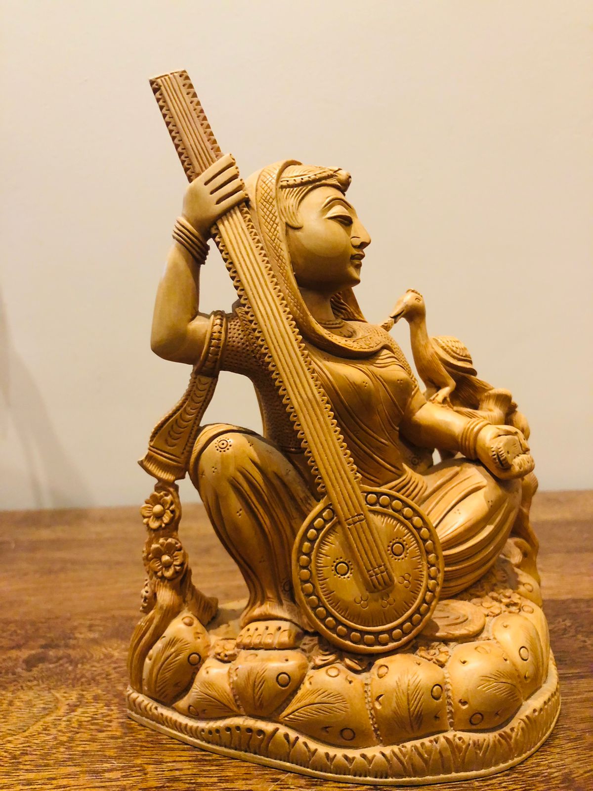 Wooden Hand Carved Meera Statue - Malji Arts