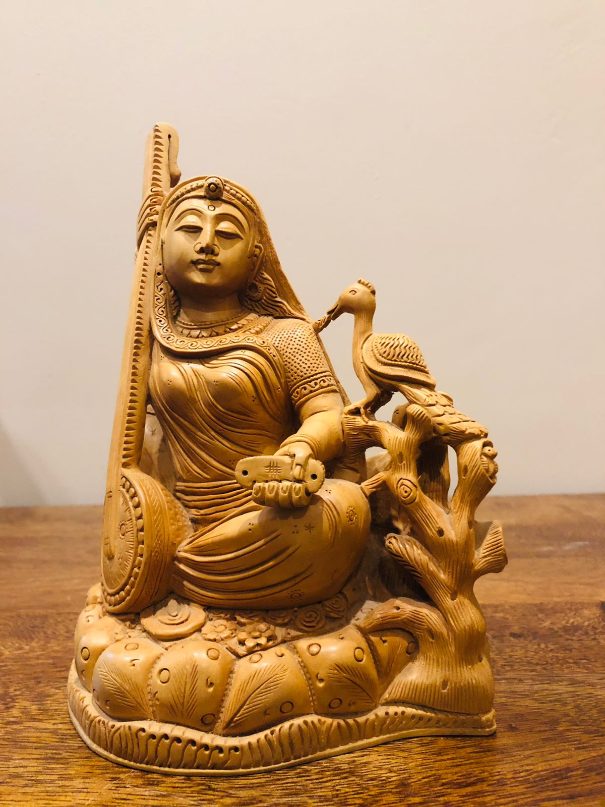 Wooden Hand Carved Meera Statue - Malji Arts