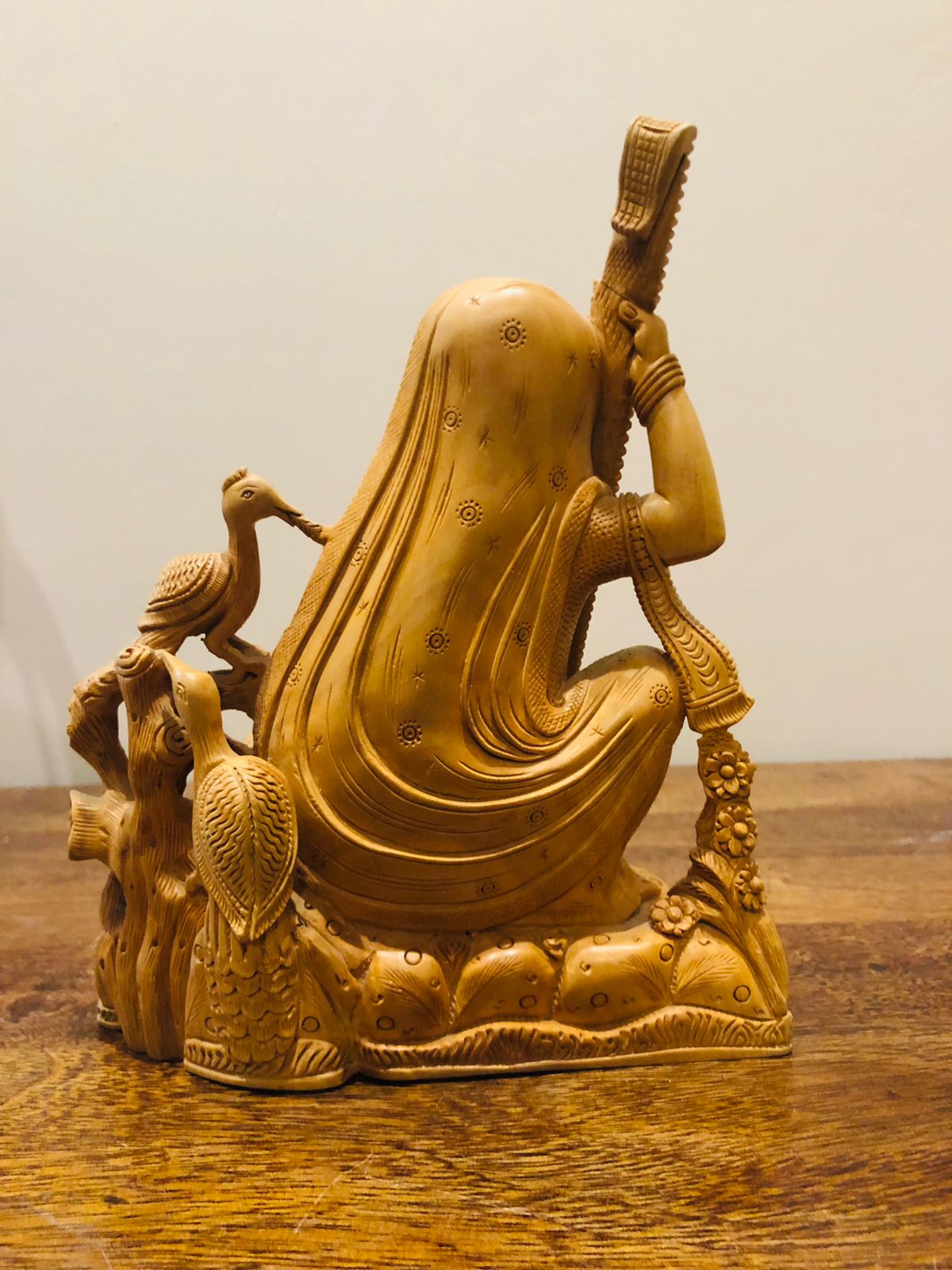 Wooden Hand Carved Meera Statue - Malji Arts