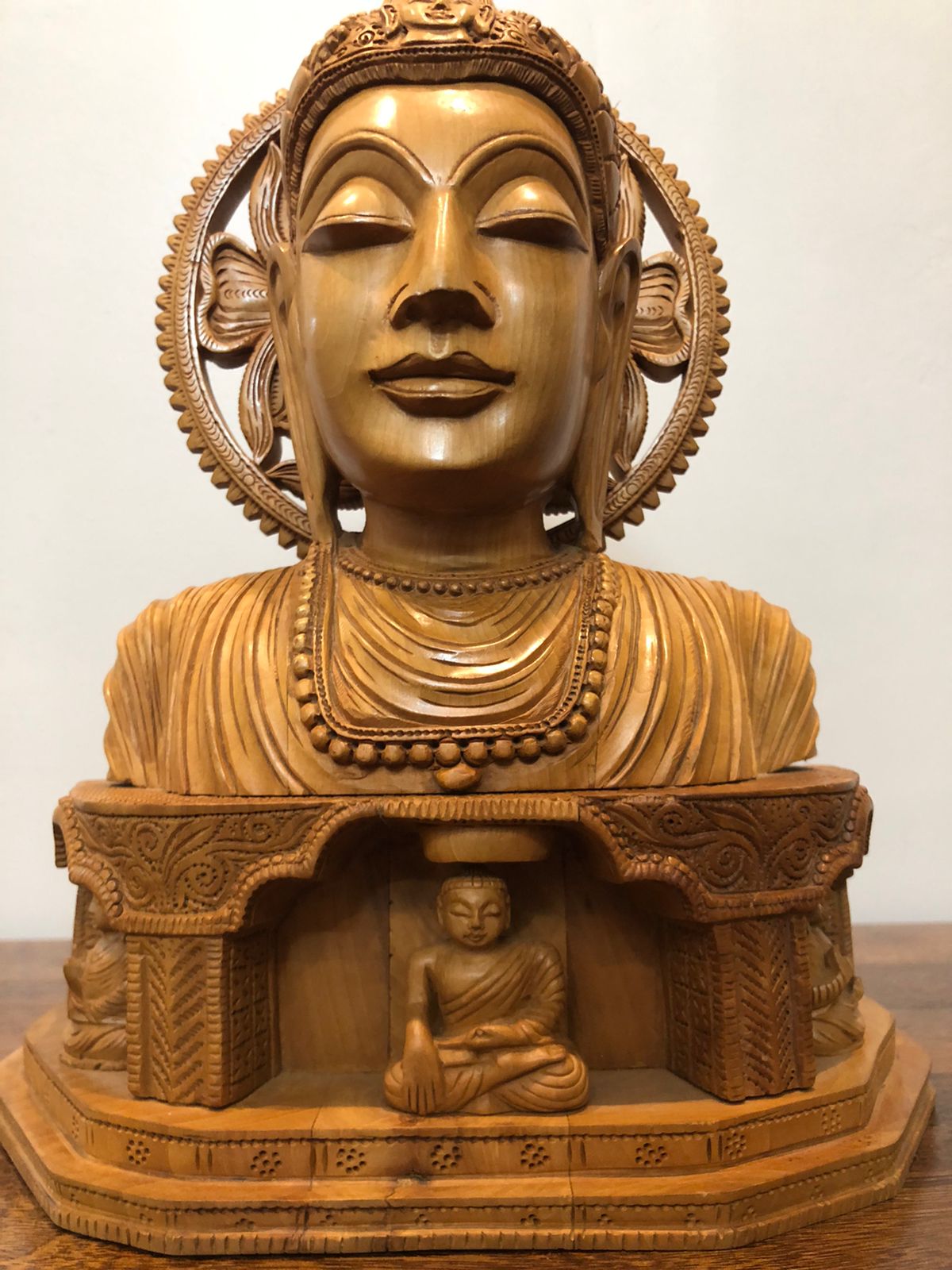 Wooden Fine Hand carved Buddha Bust statue - Malji Arts