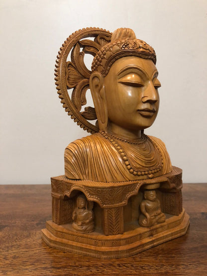 Wooden Fine Hand carved Buddha Bust statue - Malji Arts