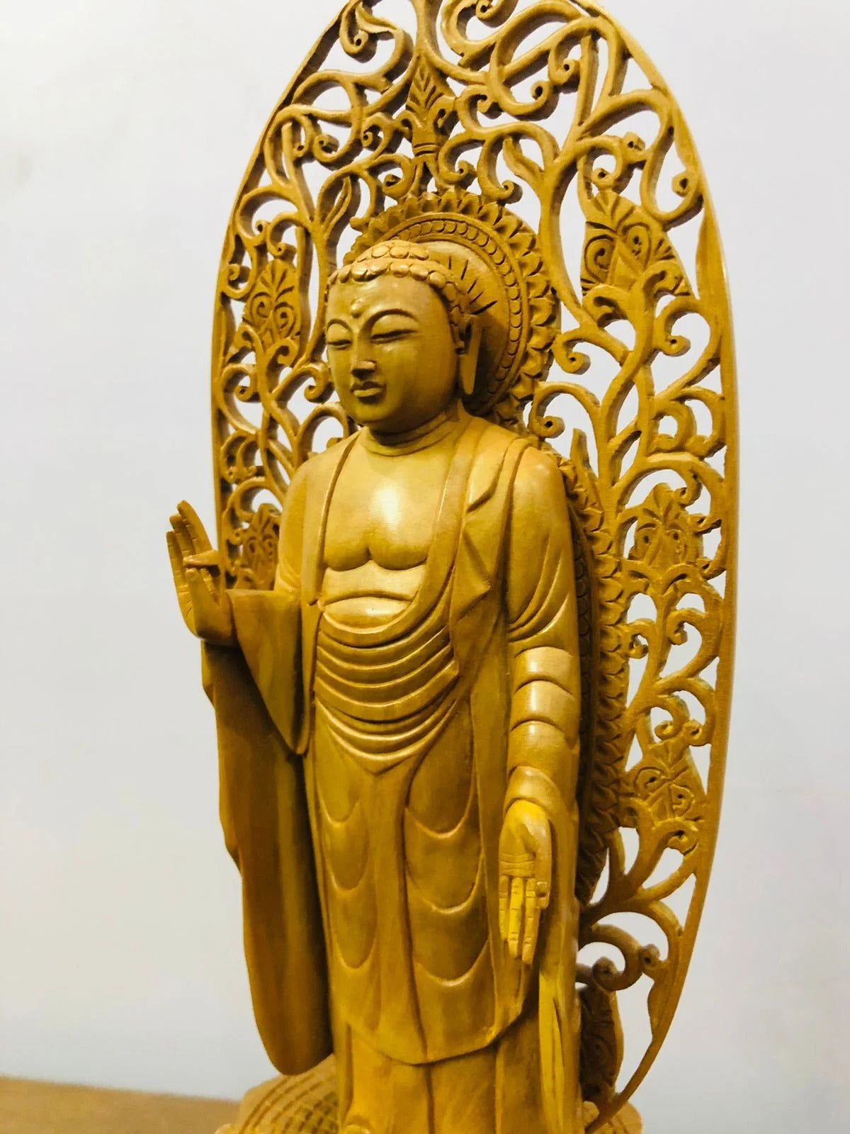 Sandalwood Standing Blessing Buddha Statue - Malji Arts