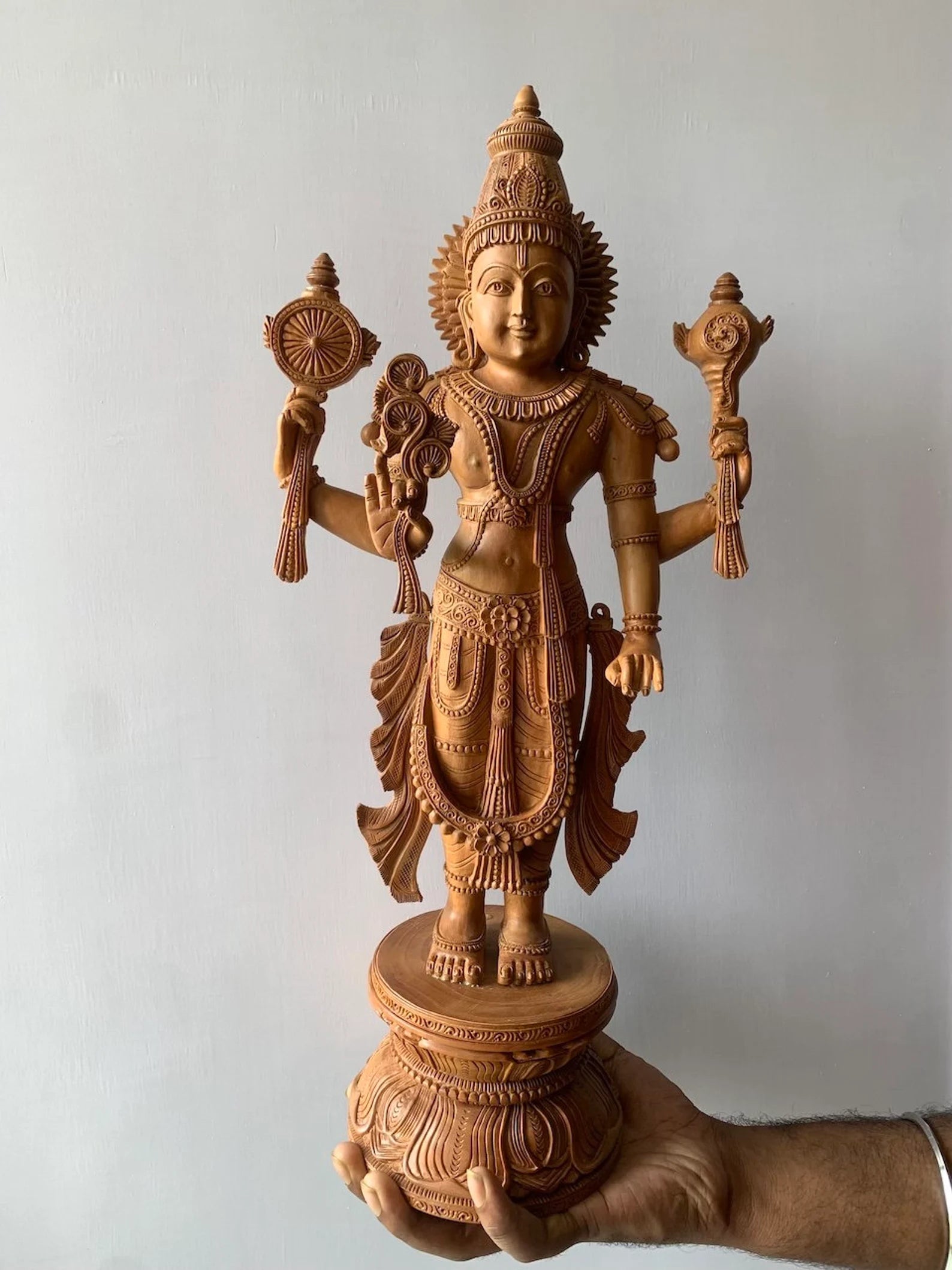 Sandalwood Large Fine Carved Lord Vishnu - Malji Arts