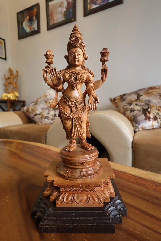 Sandalwood Carved Rare Goddess Laxmi Statue - Malji Arts