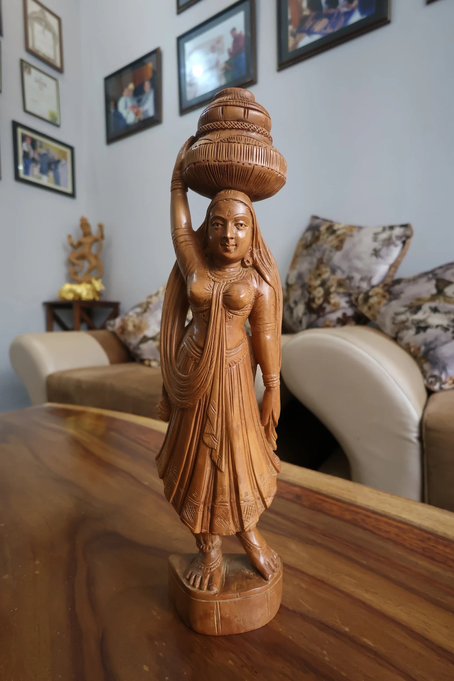 Antique Sandalwood Rate Radha Holding Pot Statue - Malji Arts