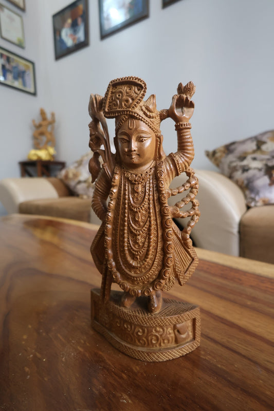 Antique Sandalwood Statue of Lord Shri Nath Ji - Malji Arts