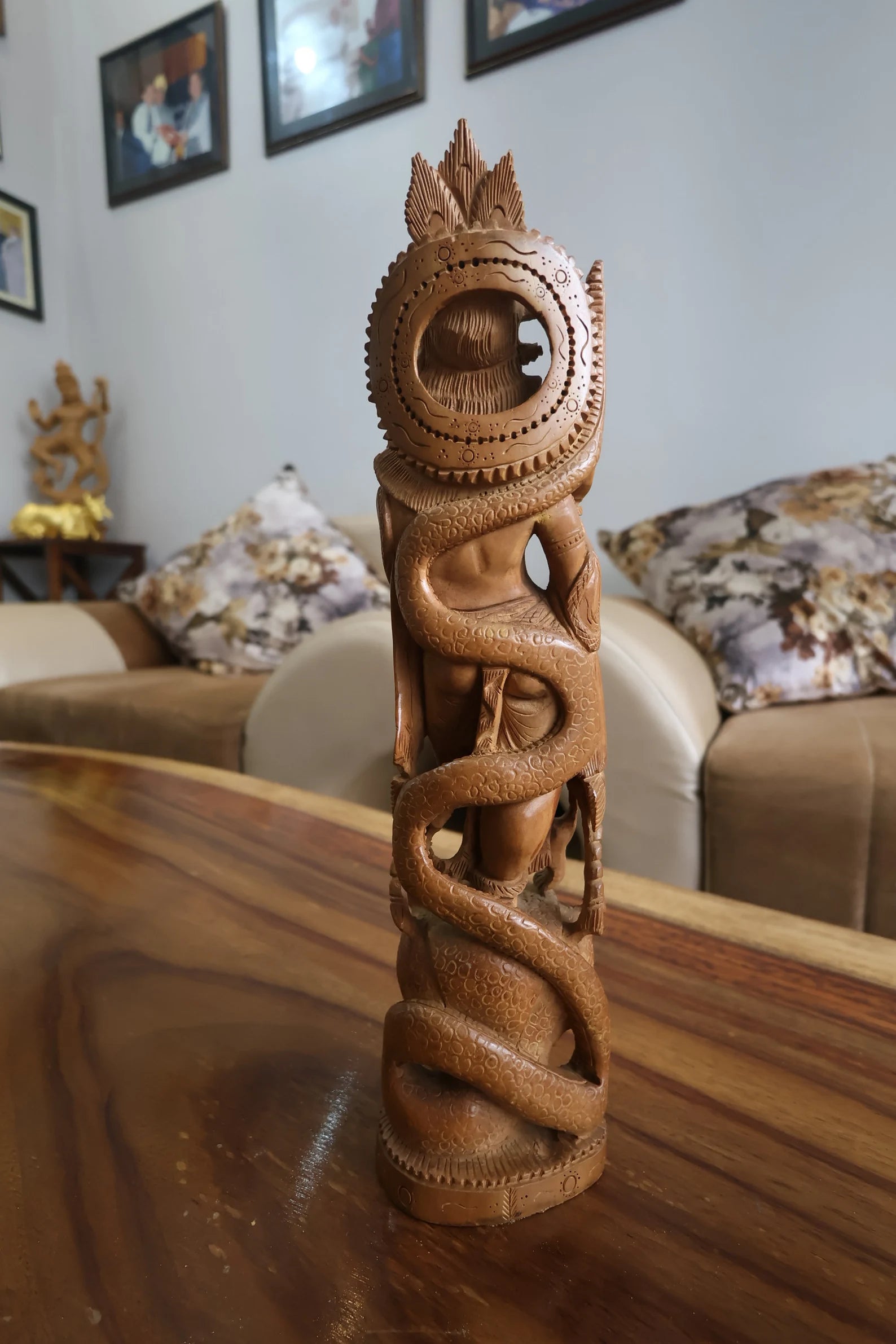 Rare Vintage Sandalwood Carved Krishna Statue Collective Piece With Beautiful Calm Face - Malji Arts