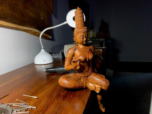 Sandalwood scupture of Devi Uma as Bhogashakti - Malji Arts