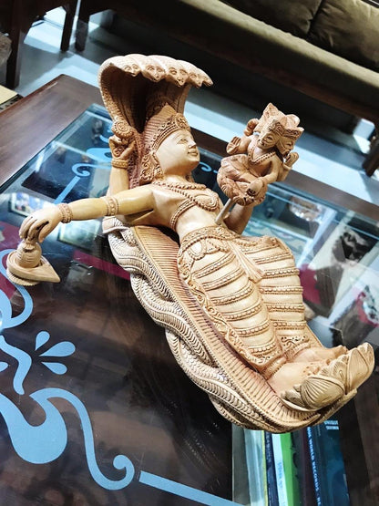 Wooden Sleeping Lord Vishnu Fine Carved Statue - Malji Arts