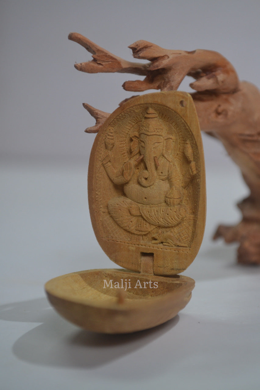 Sandalwood Miniature Lord Ganesha Carving - Malji Arts