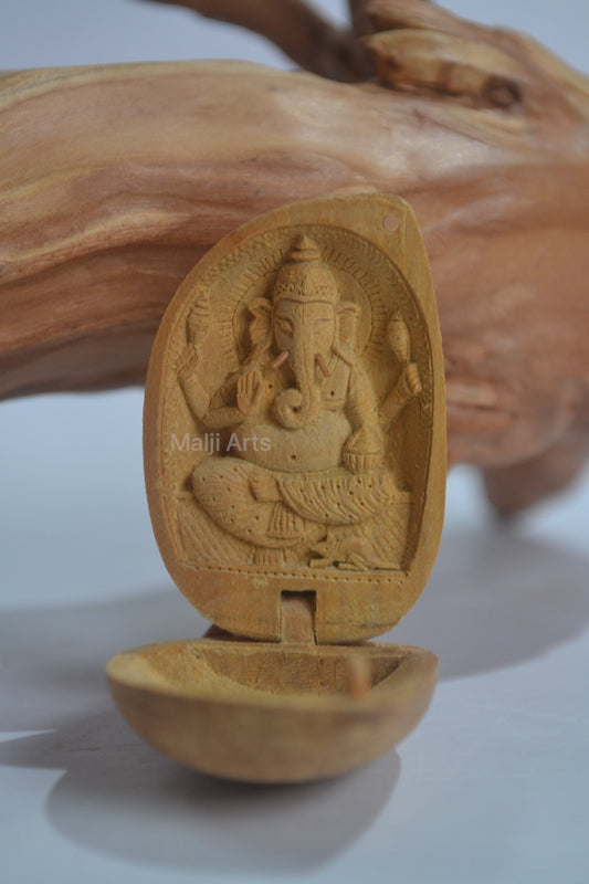 Sandalwood Miniature Lord Ganesha Carving - Malji Arts