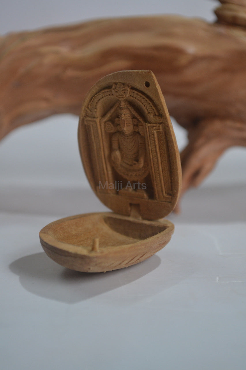 Sandalwood Miniature Tirupati Balaji in Almond Shape - Malji Arts
