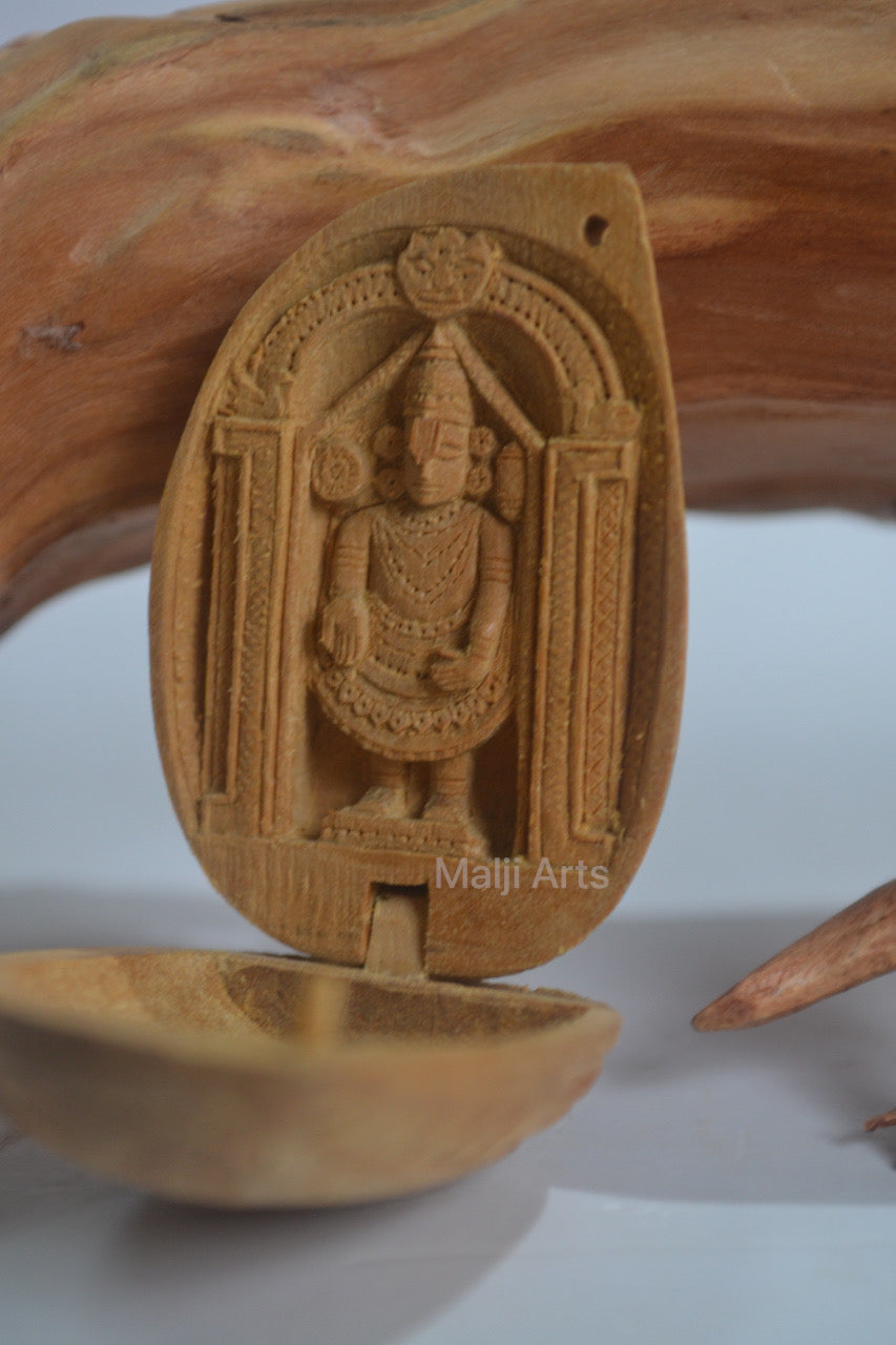Sandalwood Miniature Tirupati Balaji in Almond Shape - Malji Arts