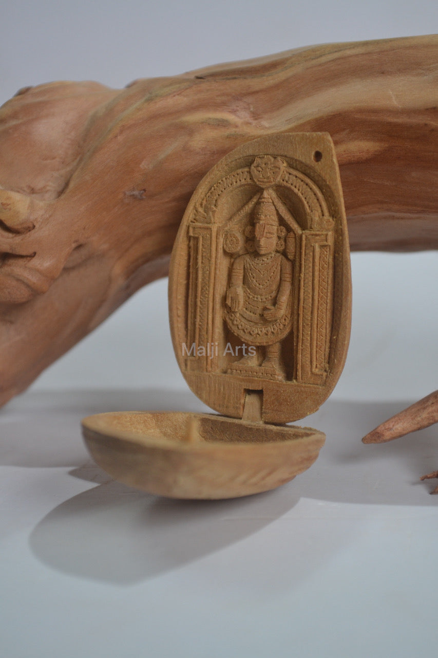 Sandalwood Miniature Tirupati Balaji in Almond Shape - Malji Arts