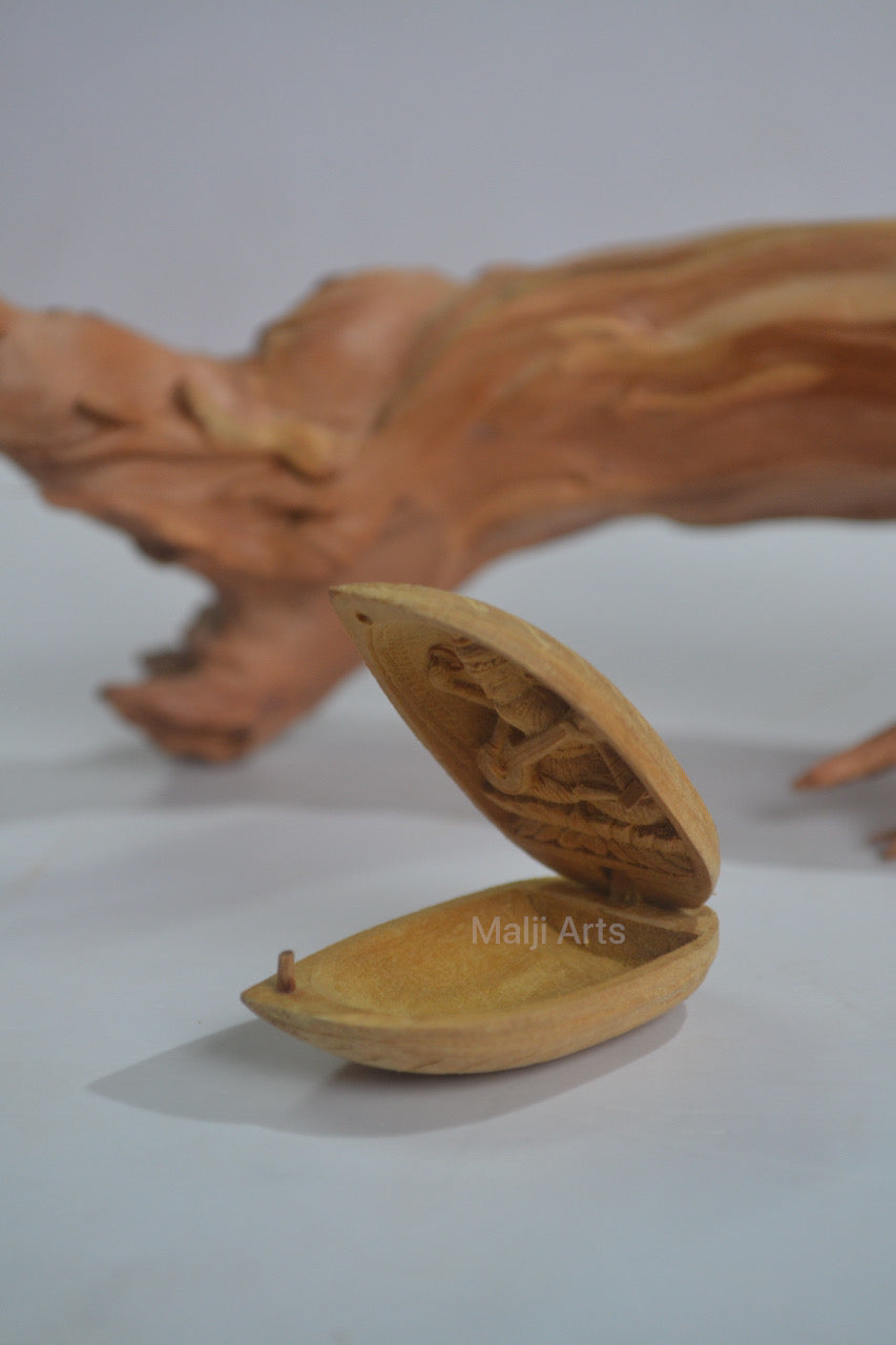 Sandalwood Miniature Saraswati In Almond - Malji Arts