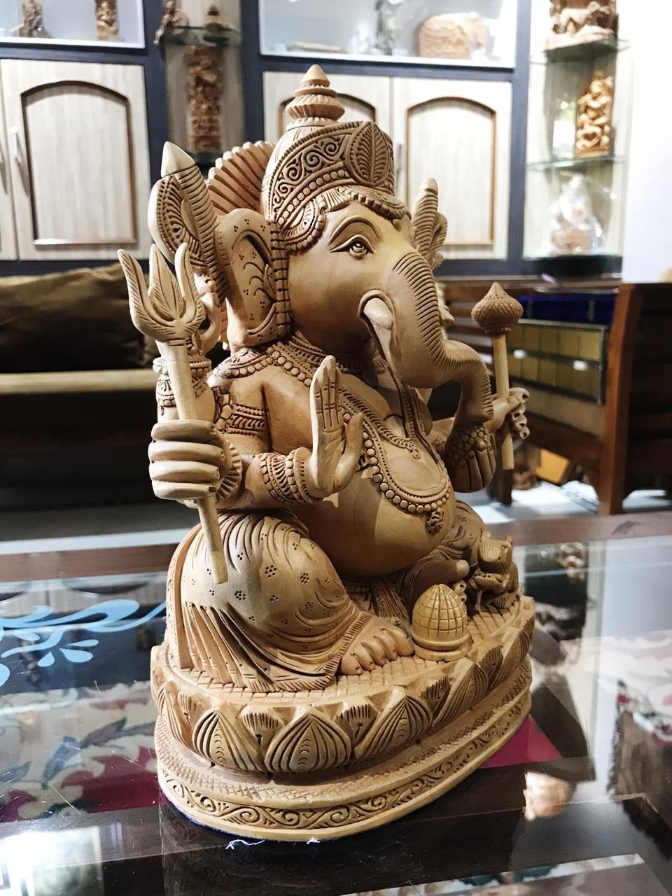 6 Hands Ganesha Sitting Fine Carved Statue - Malji Arts