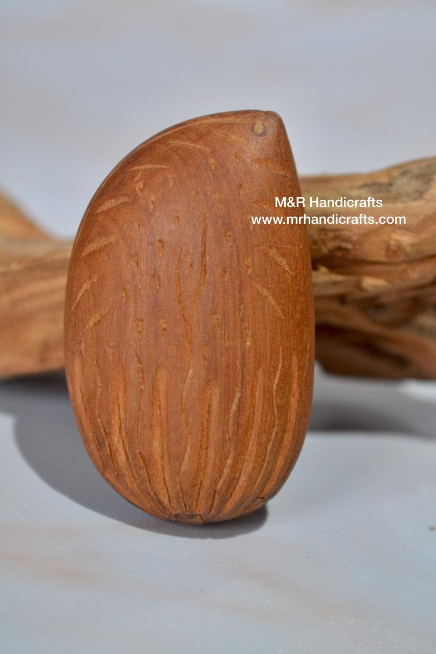 Sandalwood Carved Opening Almond Depicted Durga Statue Carved Inside - Malji Arts